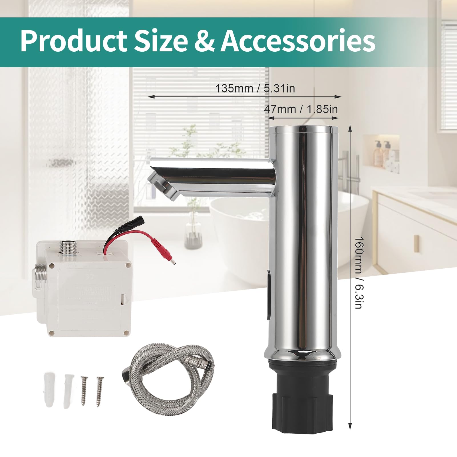 Gugxiom Touchless Bathroom Faucet, Grifo Automático con Sensor Grifo de Latón 1 Agujero, Grifo para Bathrooms Kitchens Toilets