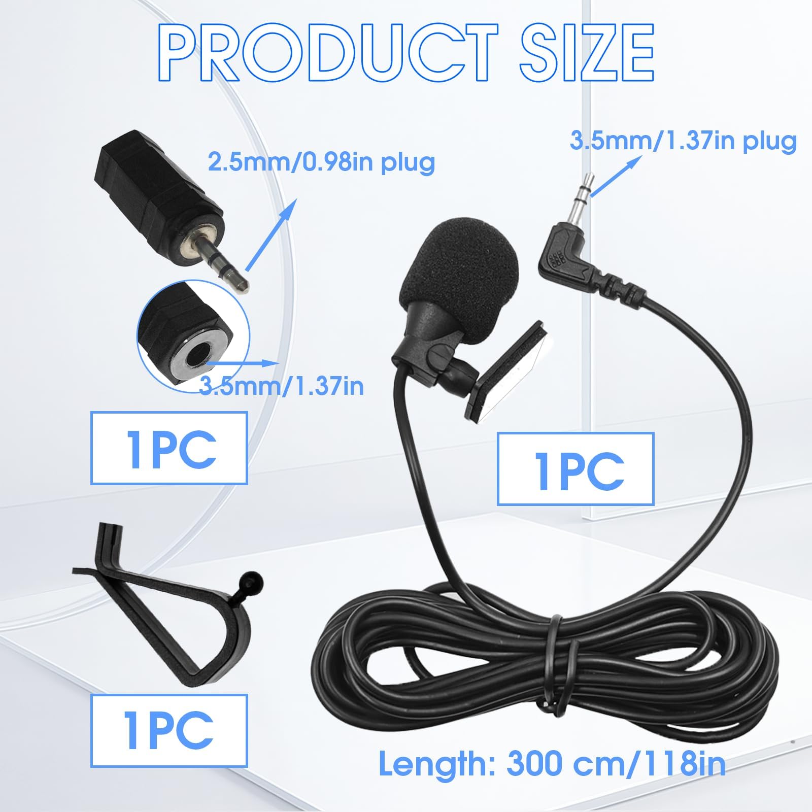 Mikrofon samochodowy 3,5 mm, przenośny zewnętrzny mikrofon stereo do głównego pojazdu Bluetooth z aktywowanym radiem stereo, adapter 3,5 mm na 2,5 mm, 3 m Plug and Play
