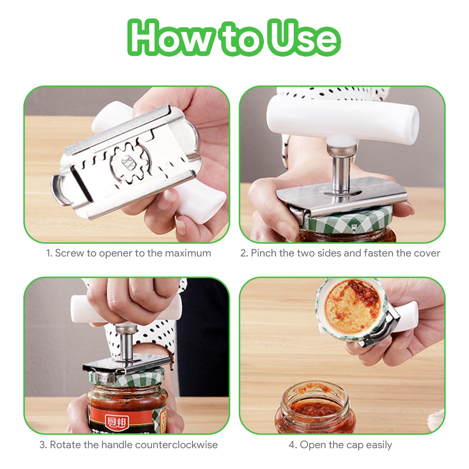 2 abrelatas para personas mayores con artritis, abridor de botellas para manos débiles, utensilio de cocina con herramienta de abridor de tapa, agarre ajustable de acero inoxidable para abrir, se