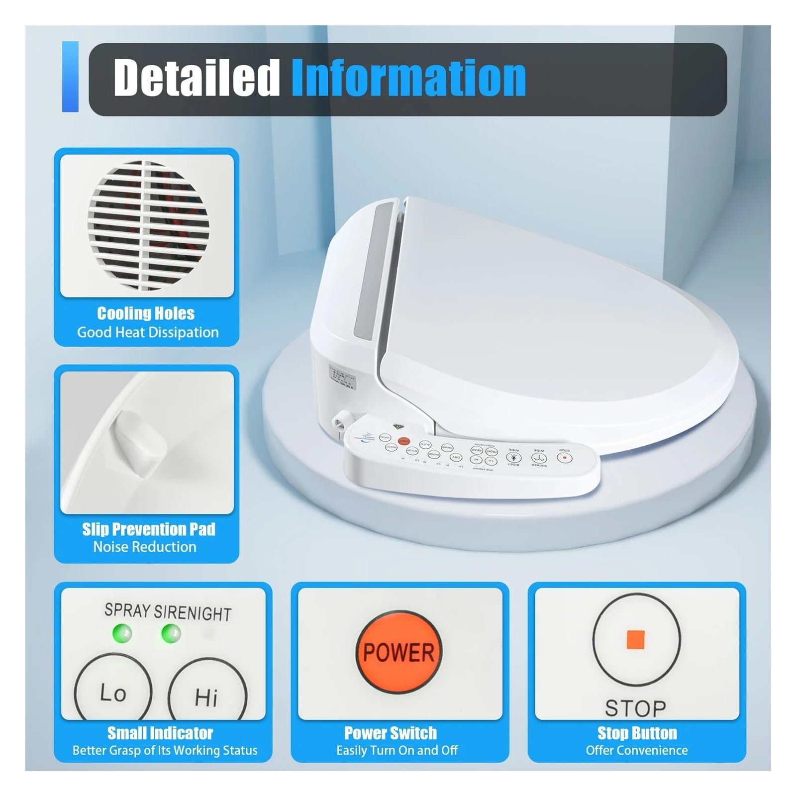 WC Con Doccia Intelligente, Sedile Riscaldato Elettrico, Bidet Deluxe, Temperatura Del'acqua Regolabile, Ugello Autopulente Robusto E Confortevole