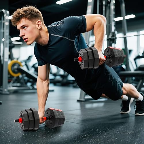 Miniatura 7 de Adjustable Dumbbell Set, 40lbs Free Weights with Connector, Convertible Dumbbell Barbell Push-up Stand Set, 3 in 1 Home Gym Fitness Weight Set for