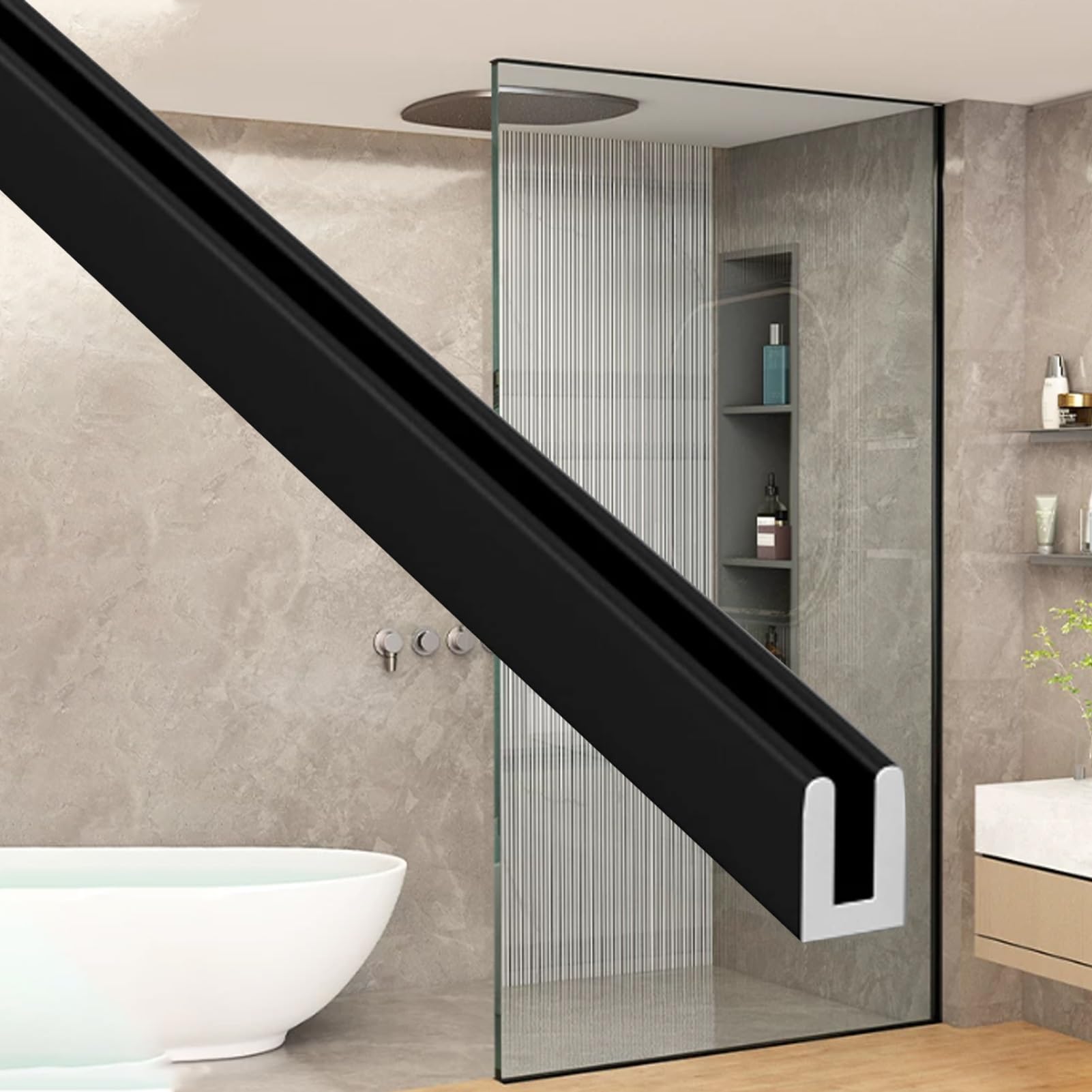 Minglez 5 Mm (3/16) Frameless Shower Door Deep U-Channel 1/8" 3/16" 5/16" 5/8", Glass Edge Retainer Trim For Shower Enclosure, Aluminum Profile Slot For Balcony Railing(/16"),Black)