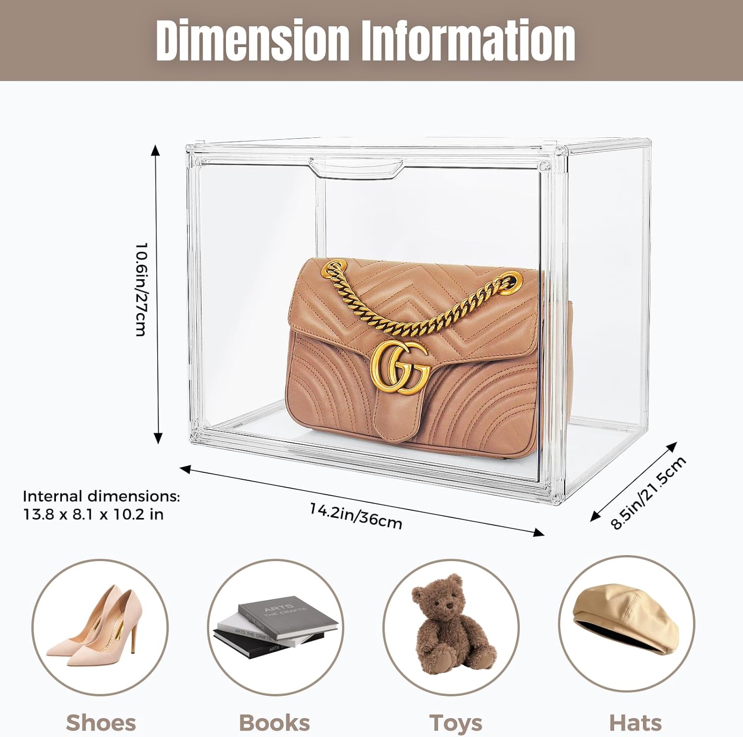 6Pack Purse Organizer for Closet Clear Acrylic Display Case Handbag Storage Organizer Box with Magnetic Door Stackable Storage Bins with Dustproof Lid for Book Toys Shoes Cosmetic Collectibles - Image 7