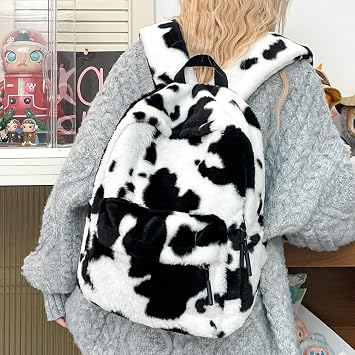 Fluffy Leopard Backpack for Women Men Vintage Cheetah Print Daypack Fashion Y2K School Travel Back