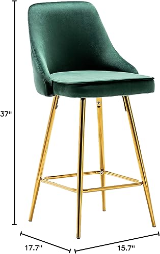Miniatura 2 de BTEXPERT Juego de 2 sillas de bar de comedor tapizadas, reposapiés, taburetes de bar de altura de mostrador de respaldo alto, marco dorado de Marco