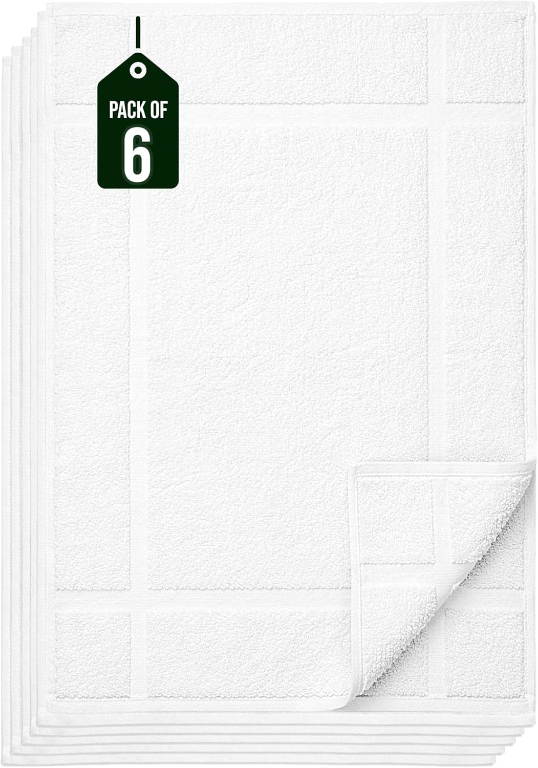 Pearl Linens 6-Pack 100% Cotton Bath Mats 18x25" - Soft Absorbent Quick-Dry Towels for Bathroom Floor, 687 GSM, Machine Washable, White Airbnb Essentials