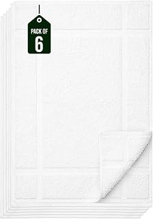 Pearl Linens 6-Pack 100% Cotton Bath Mats 18x25" - Soft Absorbent Quick-Dry Towels for Bathroom Floor, 687 GSM, Machine Washable, White Airbnb Essentials