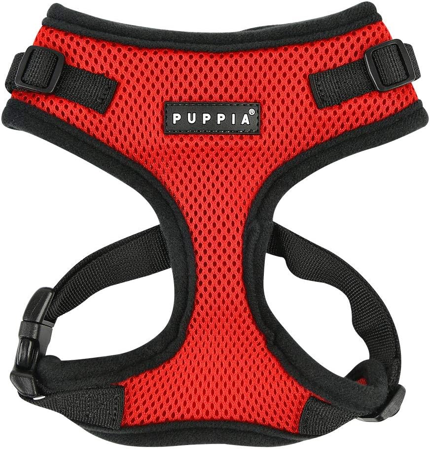 Authentic Puppia RiteFit Harness with Adjustable Neck, Red, Medium