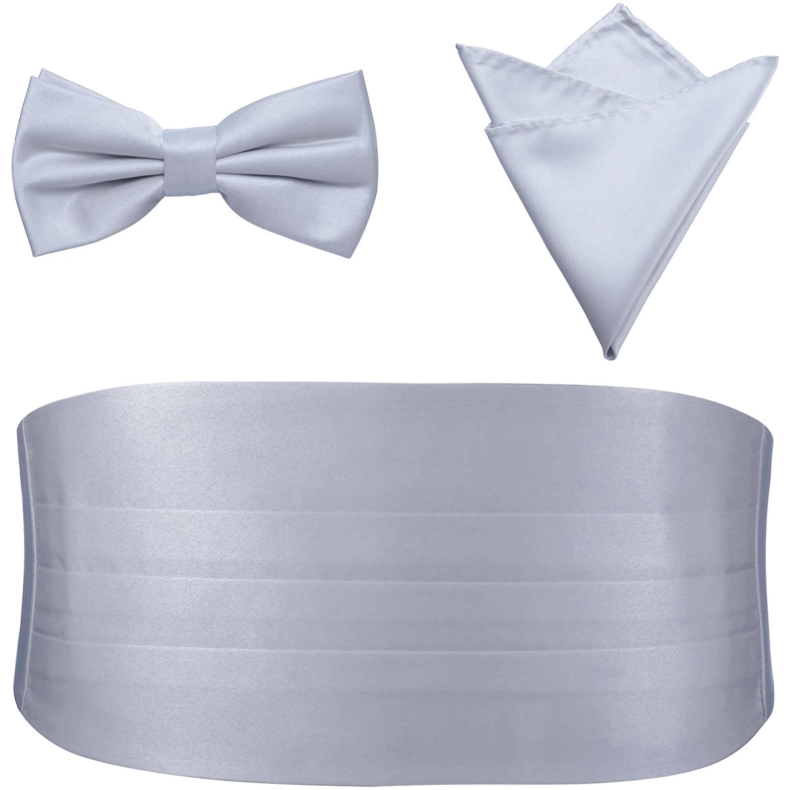 PenSee Mens Formal Solid Pre-tied Bow Tie &amp; Pocket Square &amp; Cummerbund Set Tuxedo Bow Ties for Men