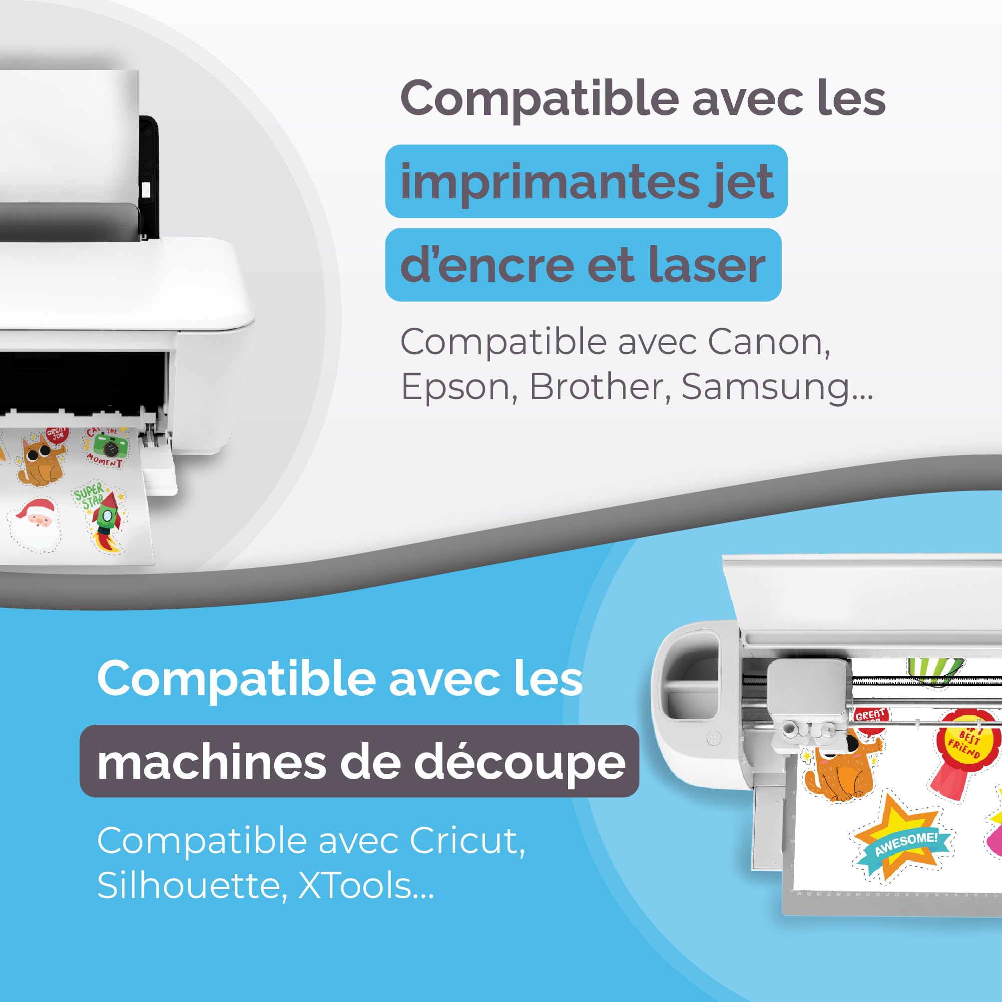 Lot de 32 feuilles d'autocollants en vinyle imprimables A4 - Film autocollant à imprimer, couleurs vives