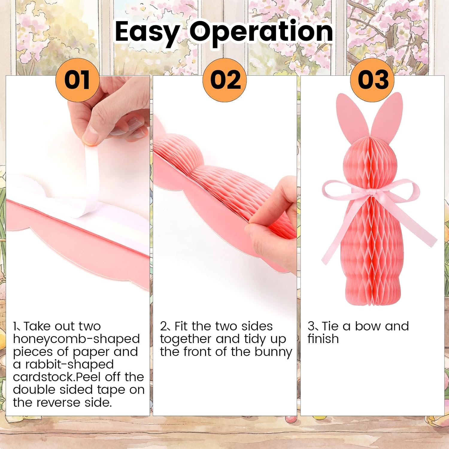 Marspark 12 Pcs Easter Bunny Honeycomb DIY Table Centerpiece Set Easter Decorations 6 Color Reusable Bunny for Spring Holiday Fireplace Party Decor