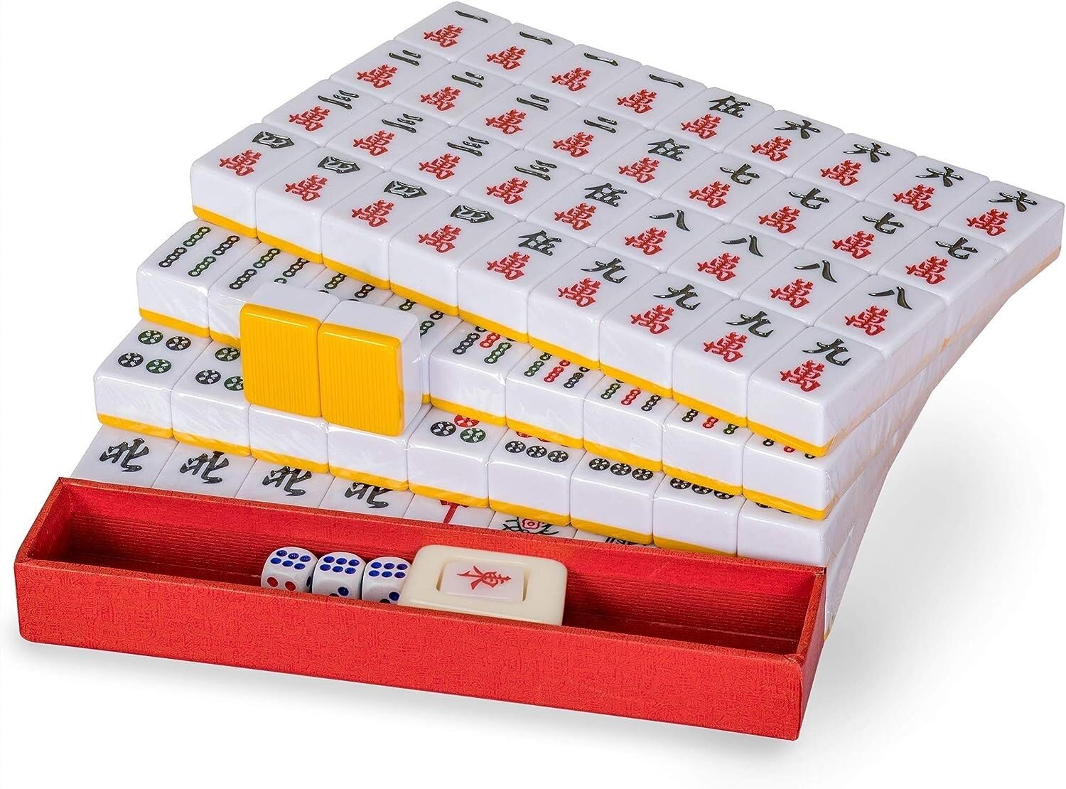 Pack de Jeux Coffret de Jeu de Mahjong Chinois Professionnel, 144 tuiles de Mahjong, Jeux de société de Voyage(Giallo)