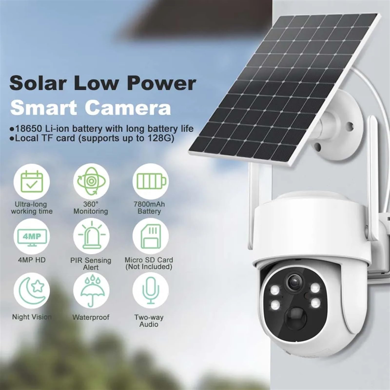 Camera Surveillance 4MP HD Solar Camera PTZ Outdoor Wireless Security Camera Battery Long Standby CCTV IP Cam Video Surveillance Cameras(4MP Black Add 128G)
