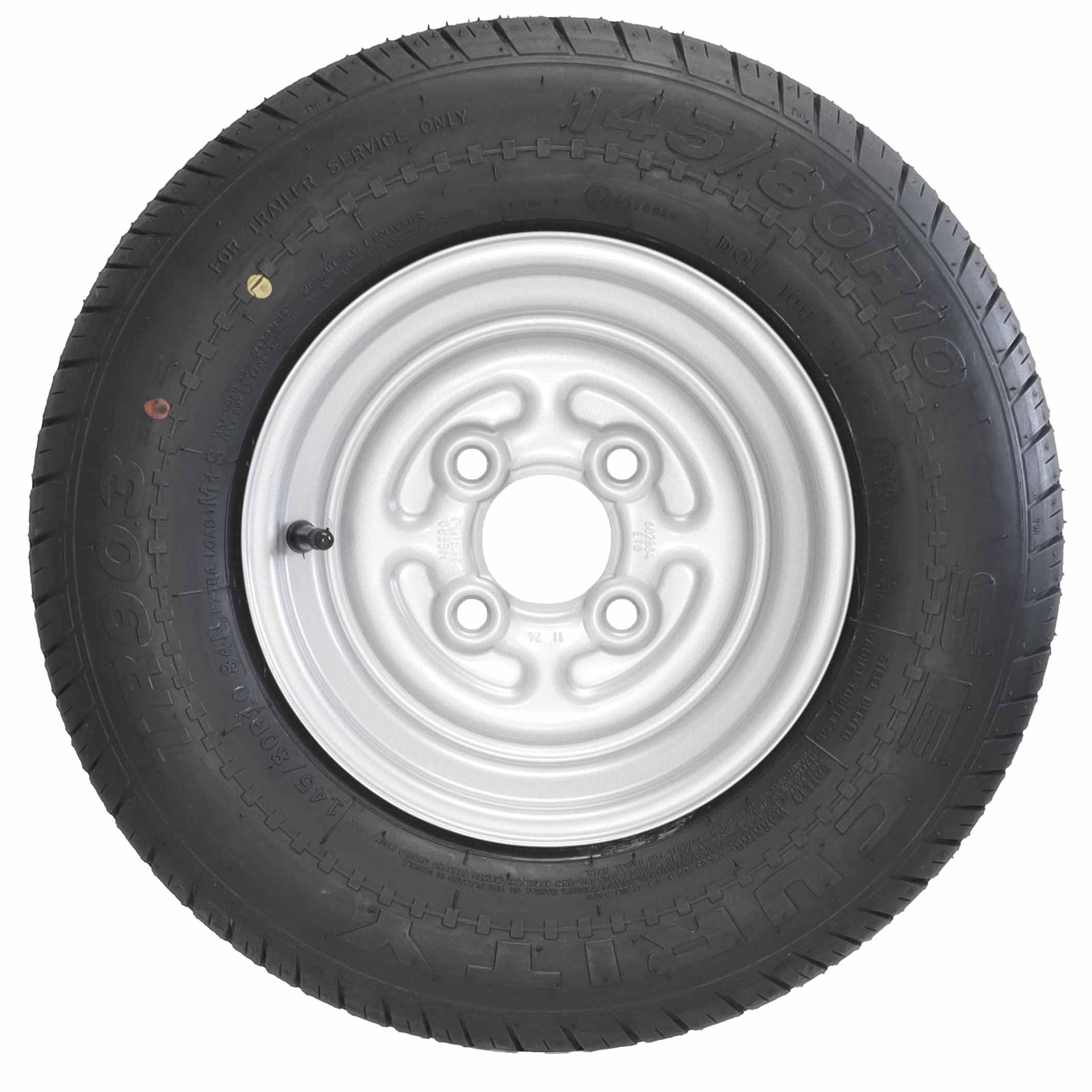 The Drive | Komplettrad 145 R10 82/84N M+S (145/80R10) für kleine Pkw-Anhänger | Felge 3,50x10 ET0 / ML60 – Lochkreis 4x100 | Tragkraft 440kg – max. 140 km/h | mit Felge