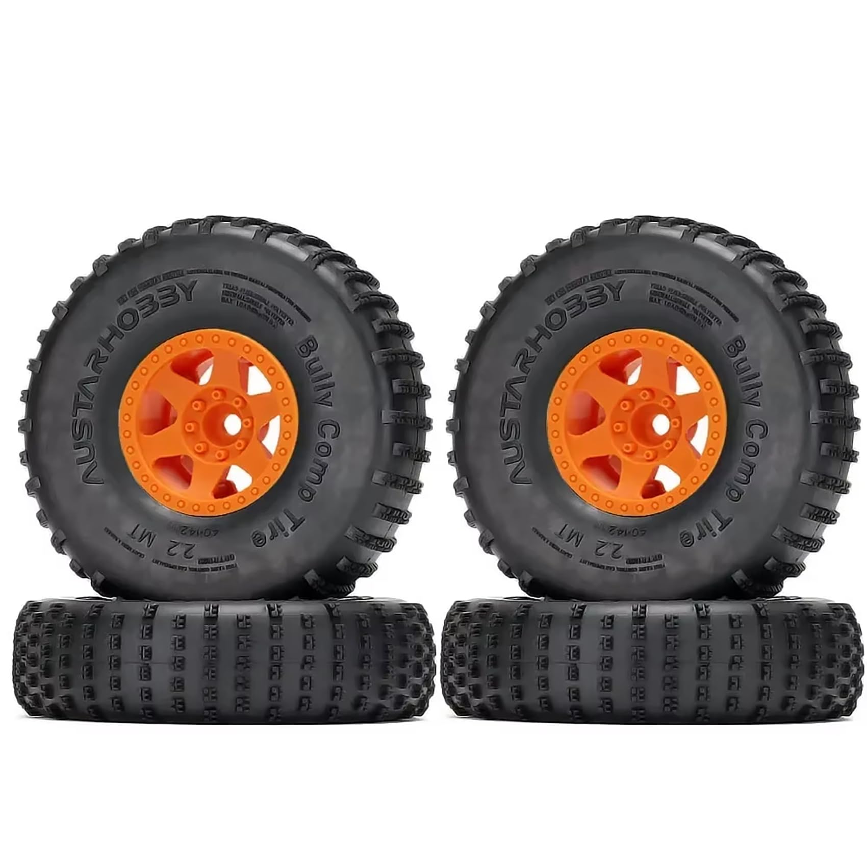 KINGCOO 4PCS Plastic 2.2 inch Beadlock Wheel Rims and 142mm Rubber Tyre Tires for 1/10 RC Rock Buggy Crawler Car for Axial SCX10 TRX4 Wraith 90018 RR10 Bomber LC70 JIMNY (Orange)
