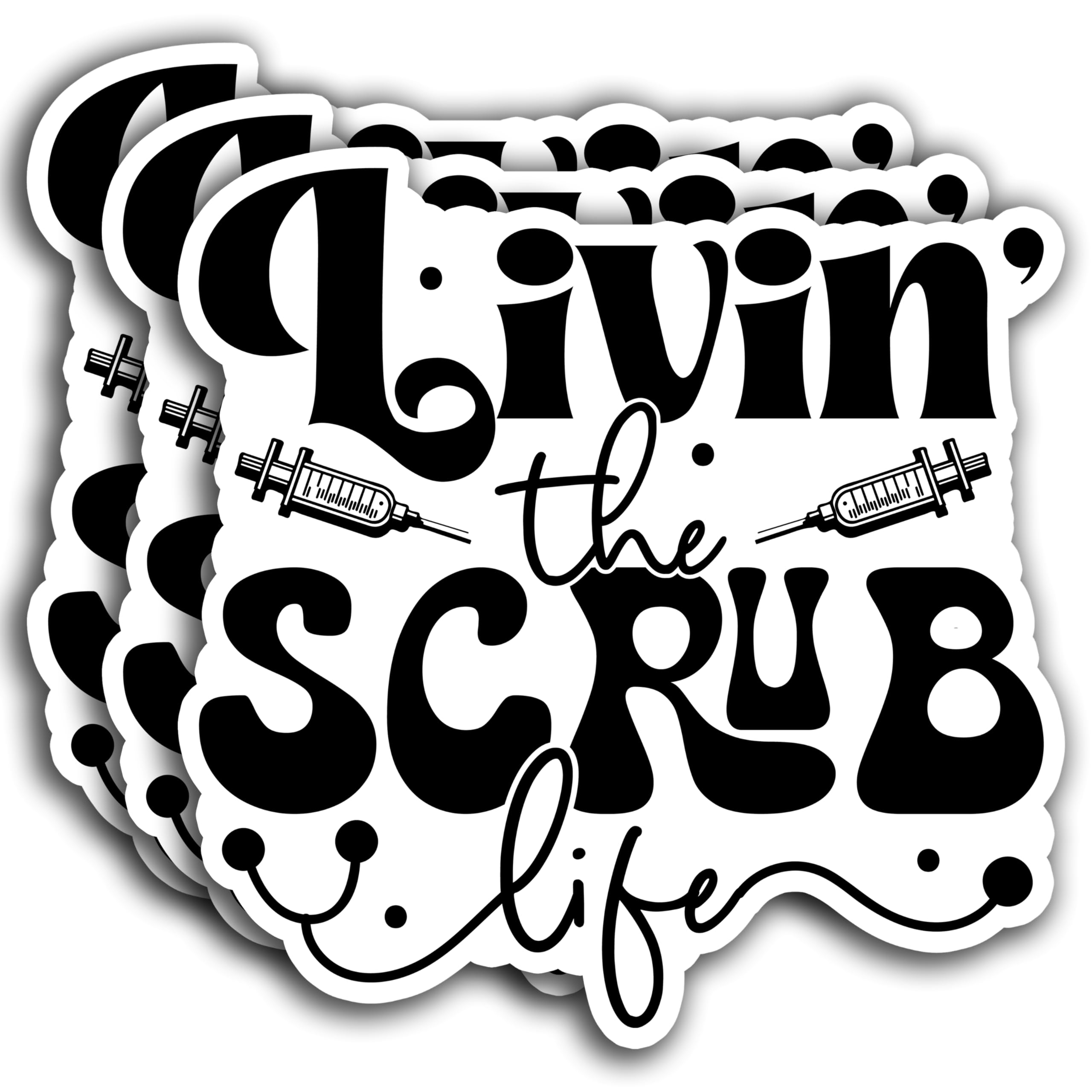 Photo 1 of (3Pcs) Livin' The Scrub Life Sticker, Nurse Sticker, ER Nurse Funny Medical Healthcare Sticker Waterproof Vinyl Sticker Decals for Books Laptops Phone Water Bottles Tumbler Cup Kindle 3x2.9 Inch