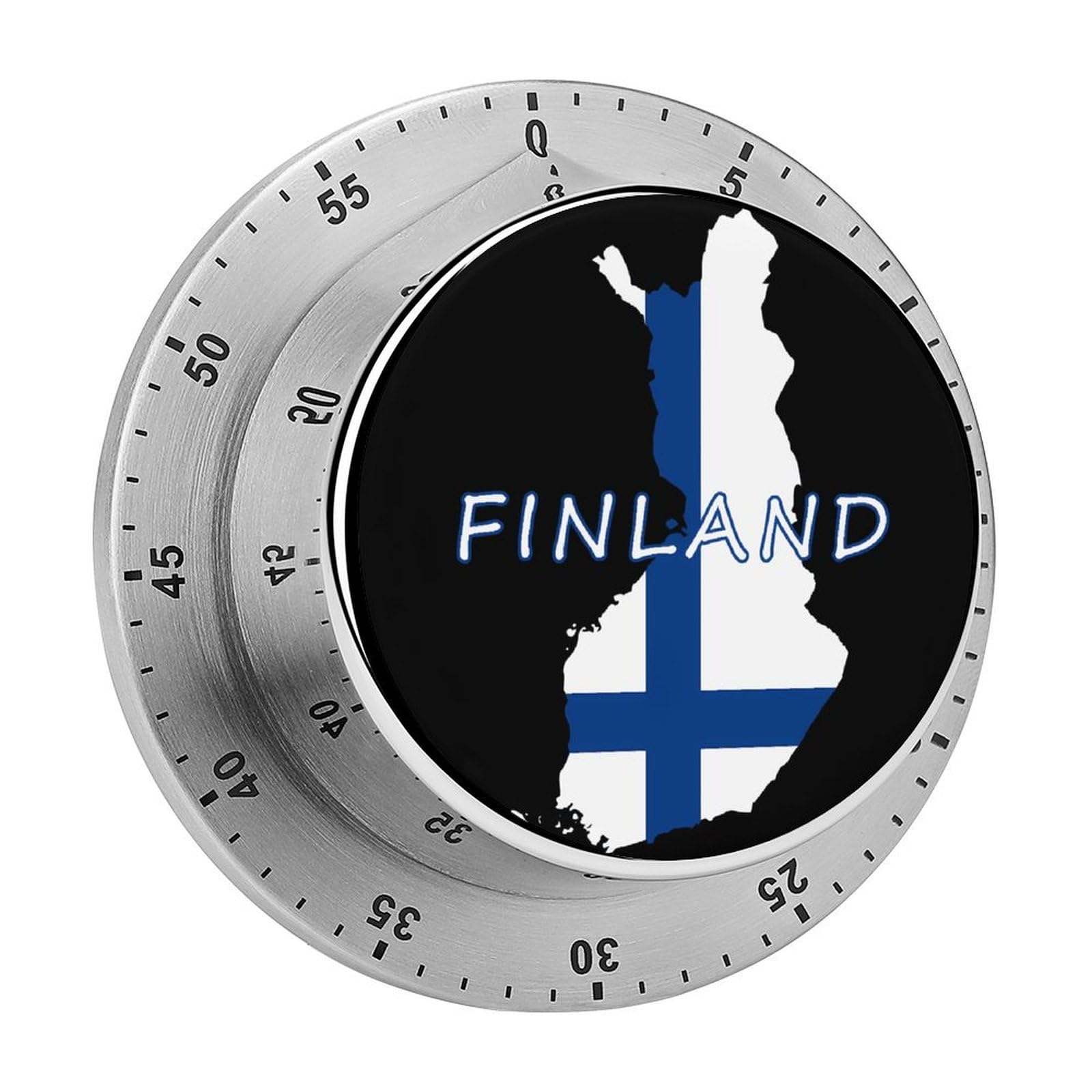 Finland Map Finnish Flag Mechanical Timer with Alarm for Kitchen Cooking Productivity Stainless Steel Timers