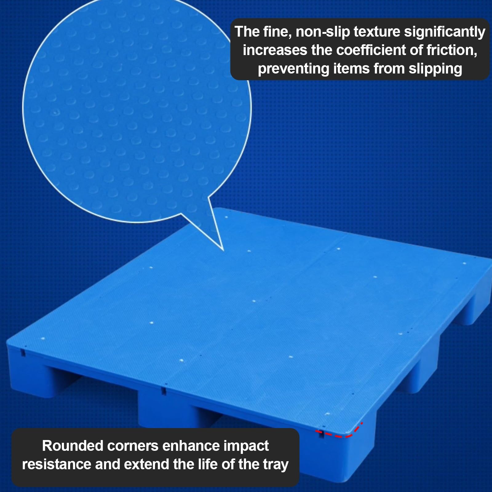 1 pezzo per pallet in plastica HDPE, resistente, impermeabile, stampaggio in un unico pezzo, capacità di carico statico, ideale per cartoni di carico, fusti petroliferi (blu, 80 x 50 x 12 cm/31 x 20 x