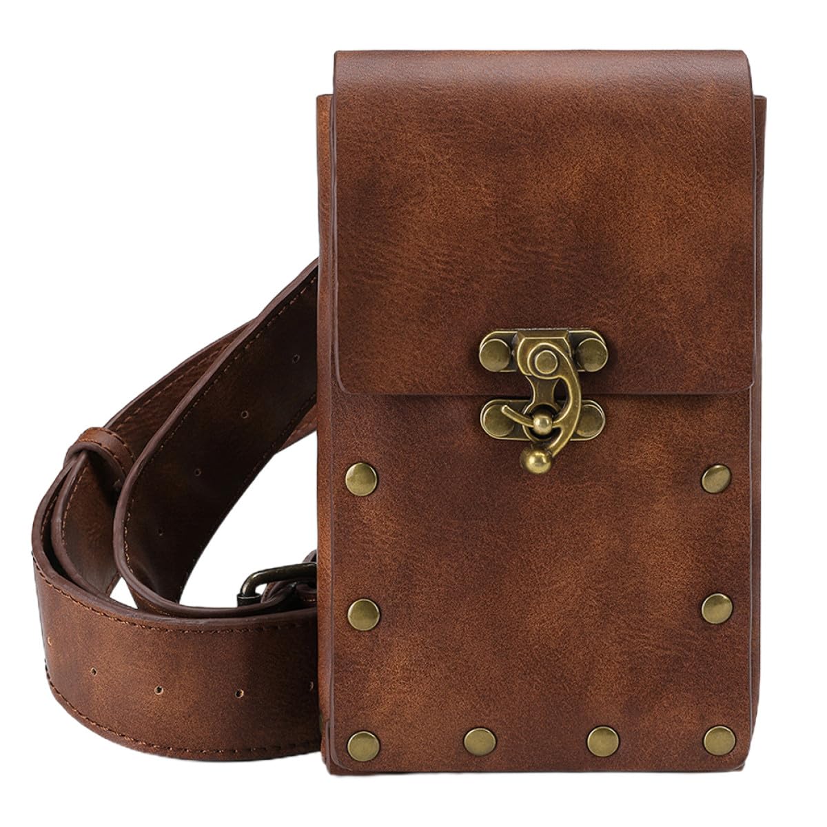 Riñonera Retro Deportiva de Cuero Marrón Vintage, Pequeña y Ajustable, Bolso Punk para Viaje y Actividades al Aire Libre, Bolsa Multiuso para Móvil y Accesorios