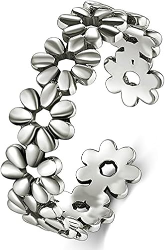 BORUO Anillos para los dedos - Anillo de plata de ley con hojas hawaianas de flores - Elegantes anillos para los dedos para las mujeres - Anillos de