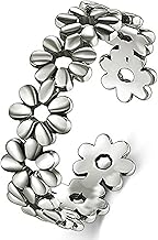 BORUO Toe Rings - Flower Hawaiian Leaf Sterling Silver Band Ring - Stylish Toe Rings For Women - Sterling Silver Rings for Gifting - Chic 925 Sterling Silver Rings - Toe Rings For Women With Gift Bag , 5mm