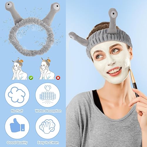Miniatura 4 de Diadema de Caracol para Lavado Facial, Maquillaje de Spa, Deportes - Linda Diadema Elástica de Forro Polar de Coral con Accesorios Creativos para el