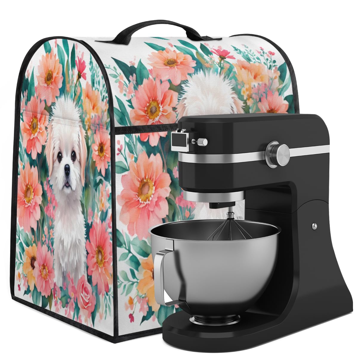 Coffee Maker Cover Cute Dog Flower Kitchen Appliance Covers Small Appliance Covers Blender Cover Juicer Cover Dust Covers for Kitchen Appliances with Top Handle and Pockets,Washable,C165