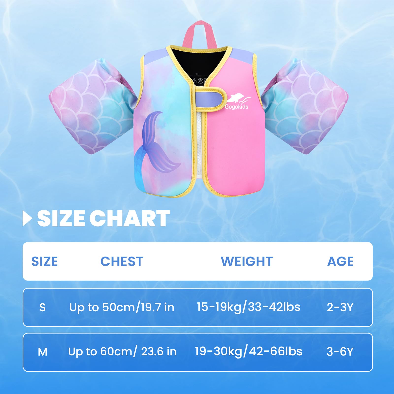 Gogokids Toddler Swim Vest, Kids Floaties for 20-50 lbs Girls & Boys, Buoyancy Jacket Swimming Aid with Armbands for 2-6 Years Old Baby Children