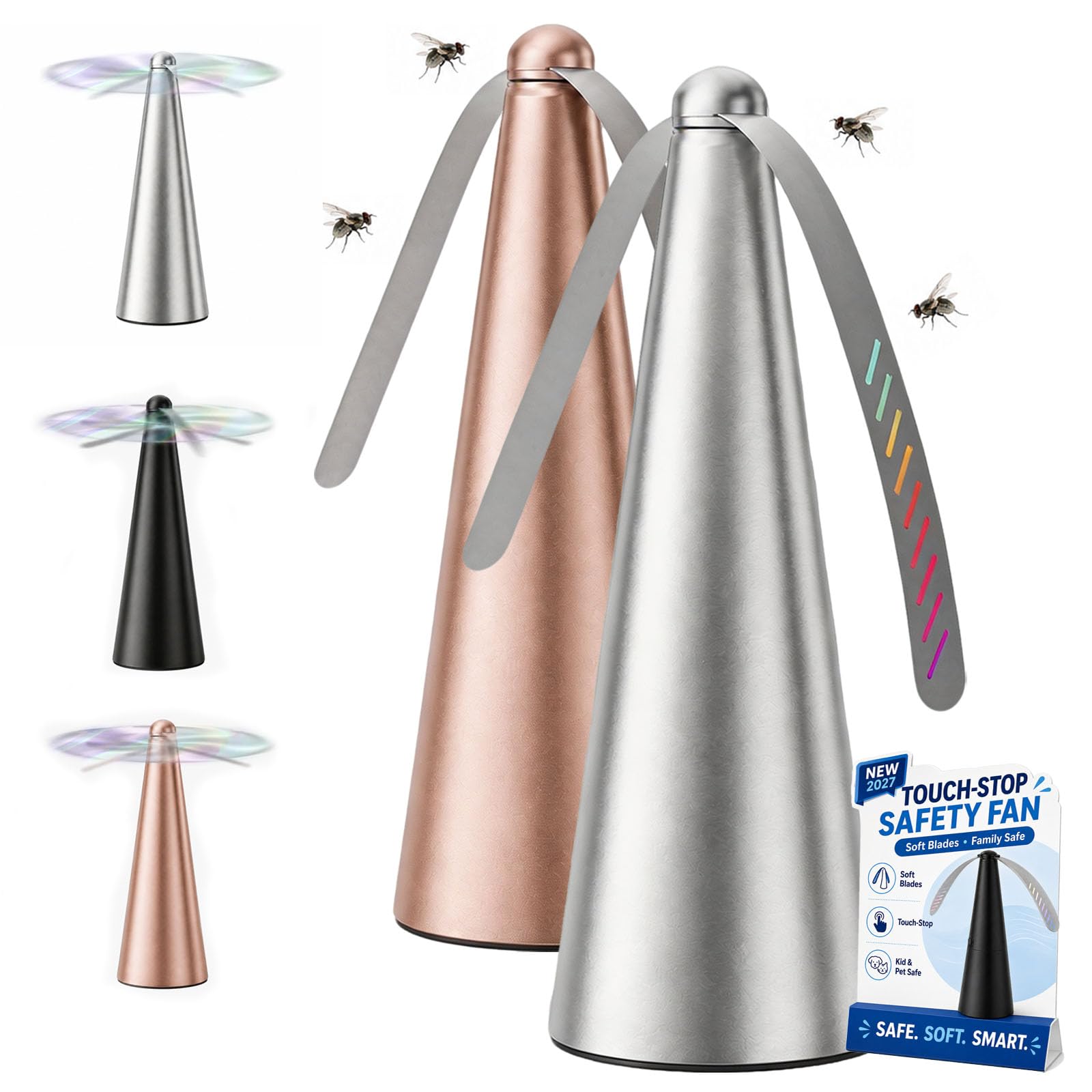 Everydries Fly Fans for Tables, Fly Repellent Fan with Usb Rechargeable, Fly Food Spinner for Table, Fly Bye, Keep Flies Away From Food, Indoor & Outdoor Use for BBQs, Picnics, Camping (Pink+Silver)