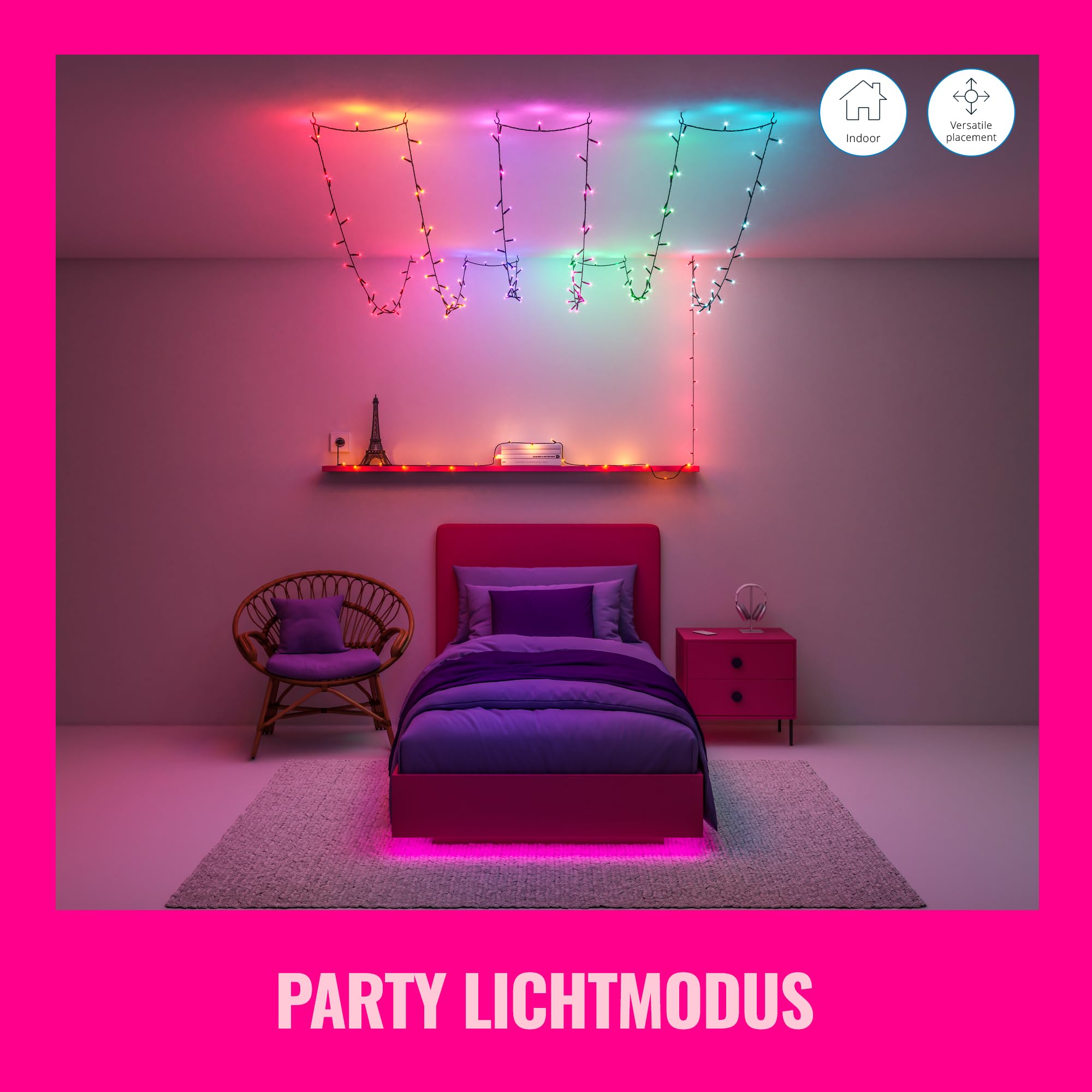 WiZ RGBIC Smart LED Fairy Light - Lichterkette mit 160 LEDs, 16 Mio. Farben + Weißschattierungen, 8 Lichtzonen, verbindet sich mit WLAN, Sprach- / App-Steuerung, funktioniert mit Google Home, Alexa