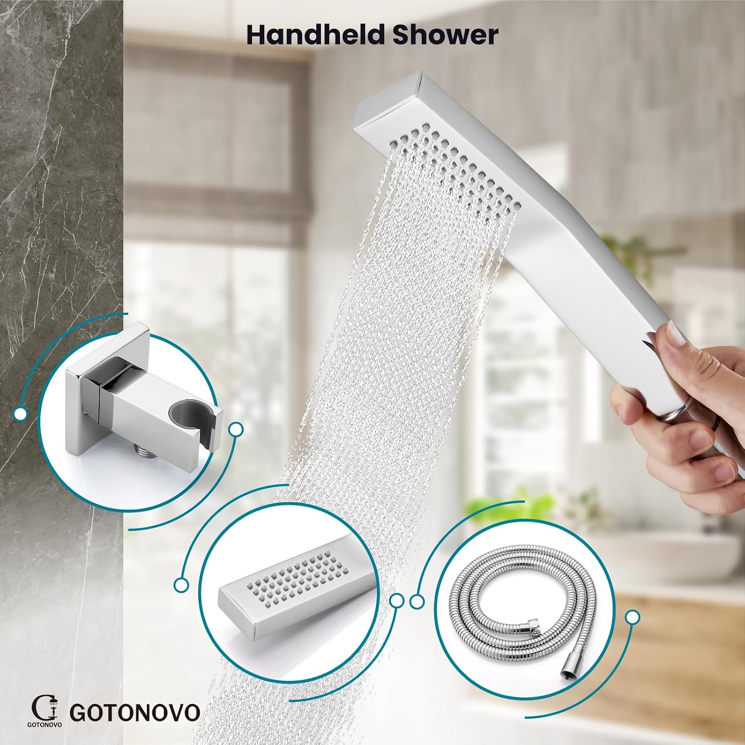 gotonovo Shower System with Tub Spout Wall Mounted Rain Shower Head and Handle Combo Shower Faucet Set with Valve, 8 Inch, Polish Chrome