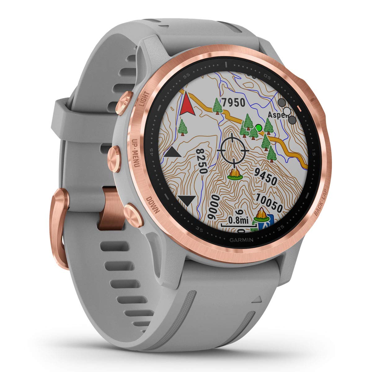 Garmin Fenix 6S Sapphire Roségold mit Silikonarmband grau  