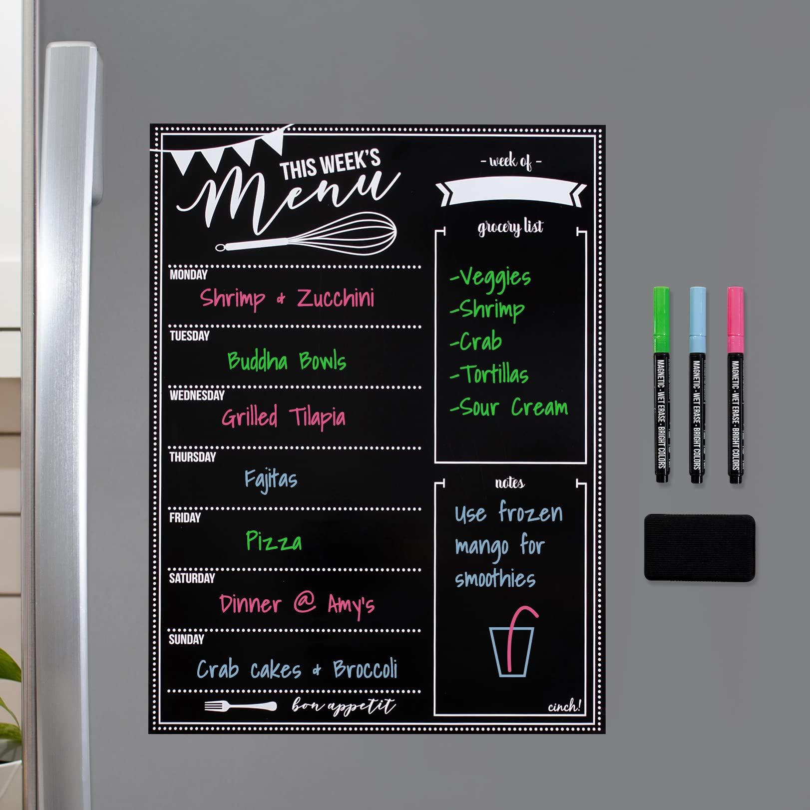 Magnetic Dry Erase Menu Board For Fridge With Bright Neon Chalk Magnetic Dry Erase Menu Board For Fridge With Bright Neon Chalk