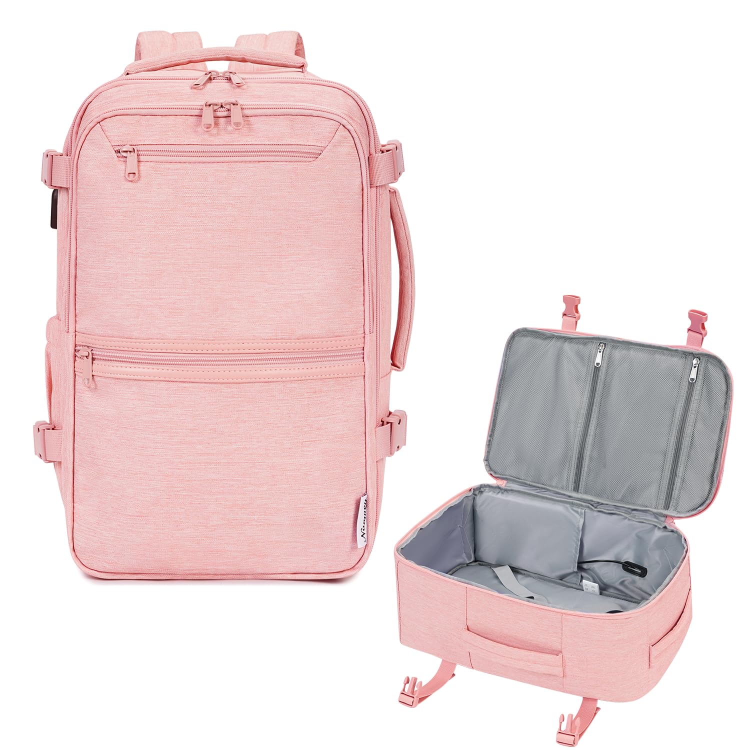 Narwey Zaino Ryanair 40x20x25 Bagaglio a Mano Borsone da Viaggio Borsa da Cabina Borsa Aereo Zaino Porta PC Donna Uomo 20L(Rosa)