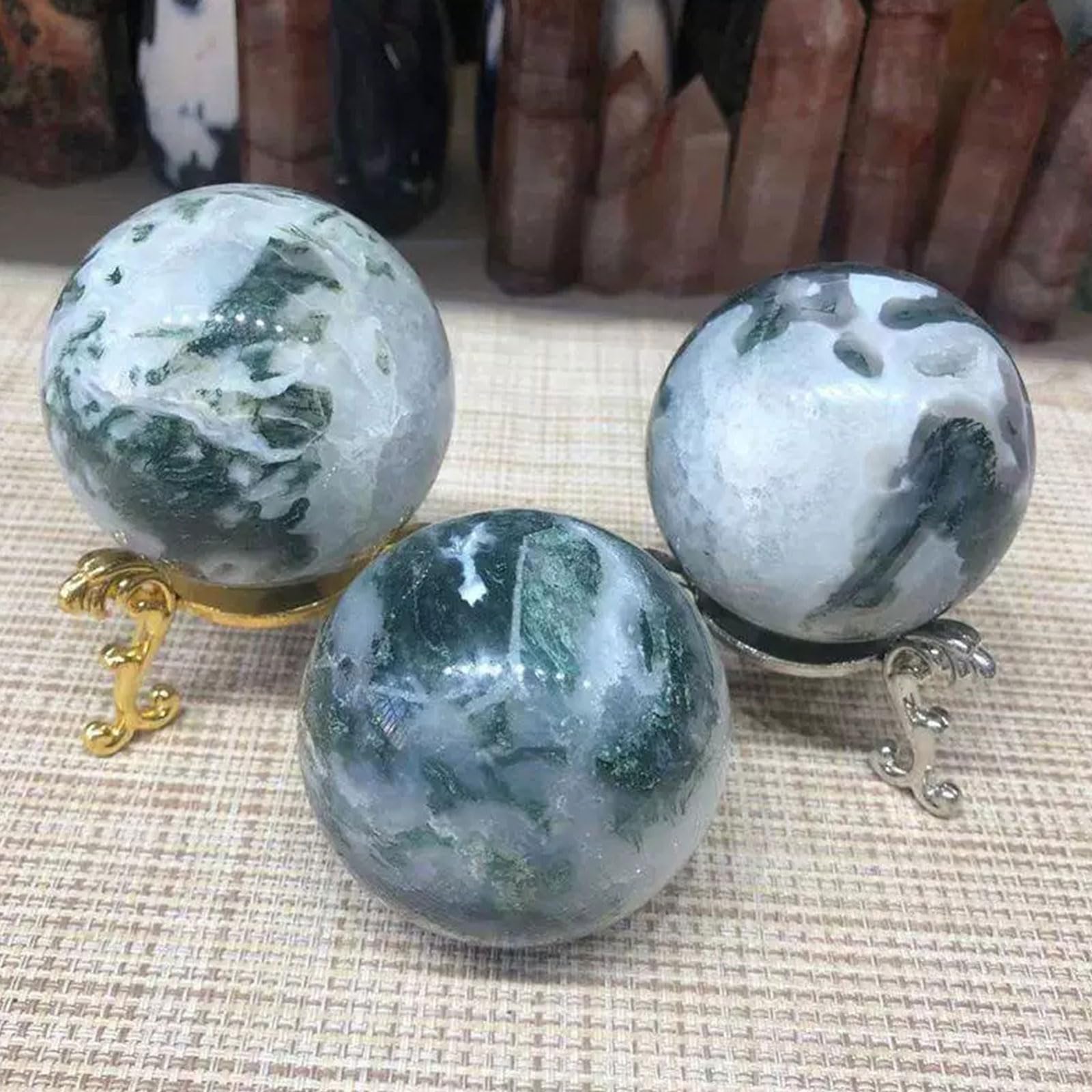 Natura Moss Agat Kryształowa Kula 7 Kul Kulki dekoracyjne 30 mm/1,2 cala do Reiki, uzdrawiania energetycznego, medytacji, kamieni palmowych, kamieni dotykowych