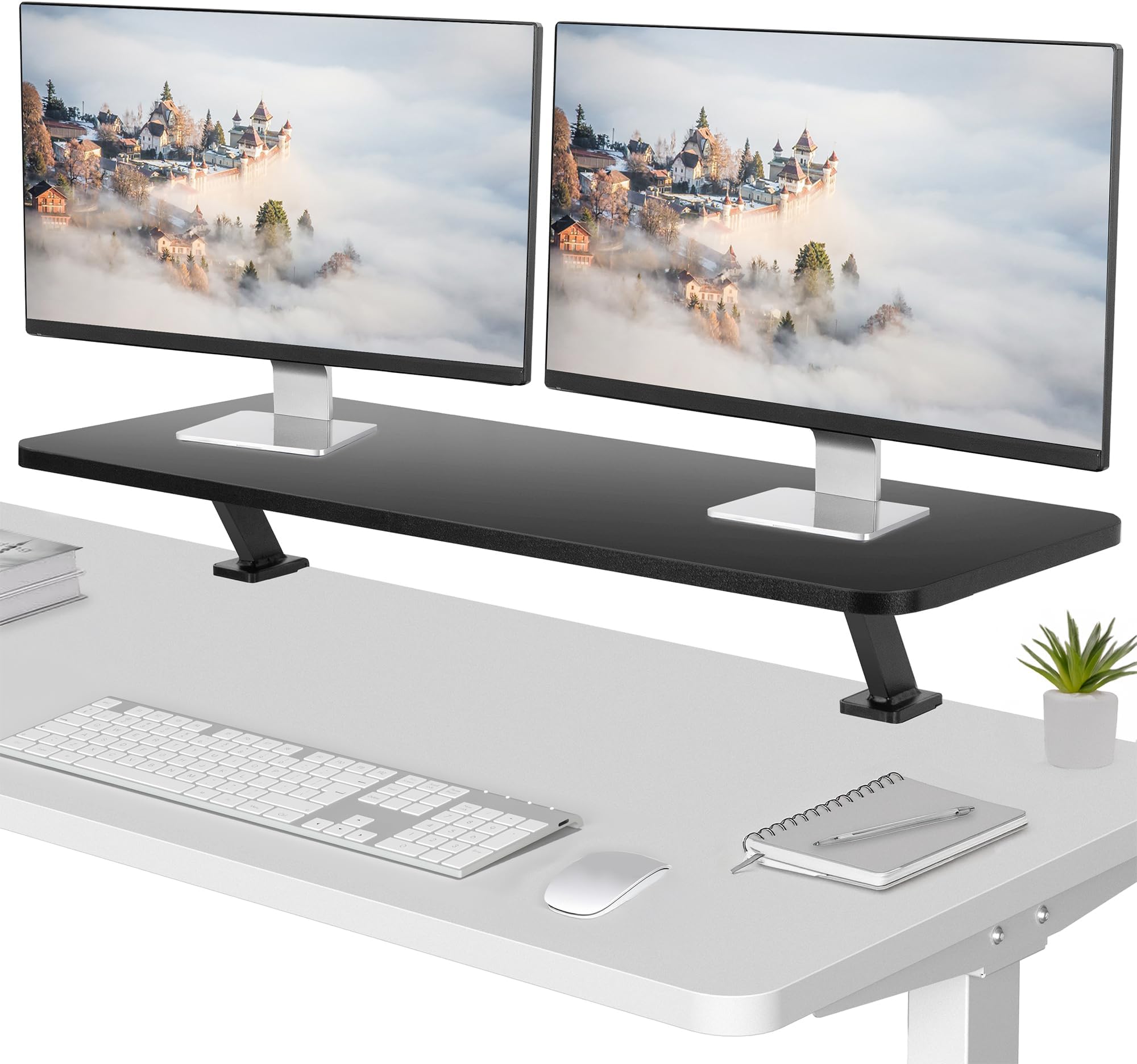 Black Clamp-on Large 40 inch Ergonomic Desk Shelf, Dual Computer Monitor and Laptop Riser Stand - Desk Organizer for 2 Screens STAND-SHELF40B