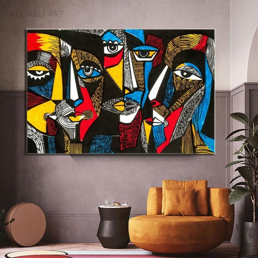 Amazon.co.jp: 抽象的な顔のキャンバスアート現代美術の有名な絵画