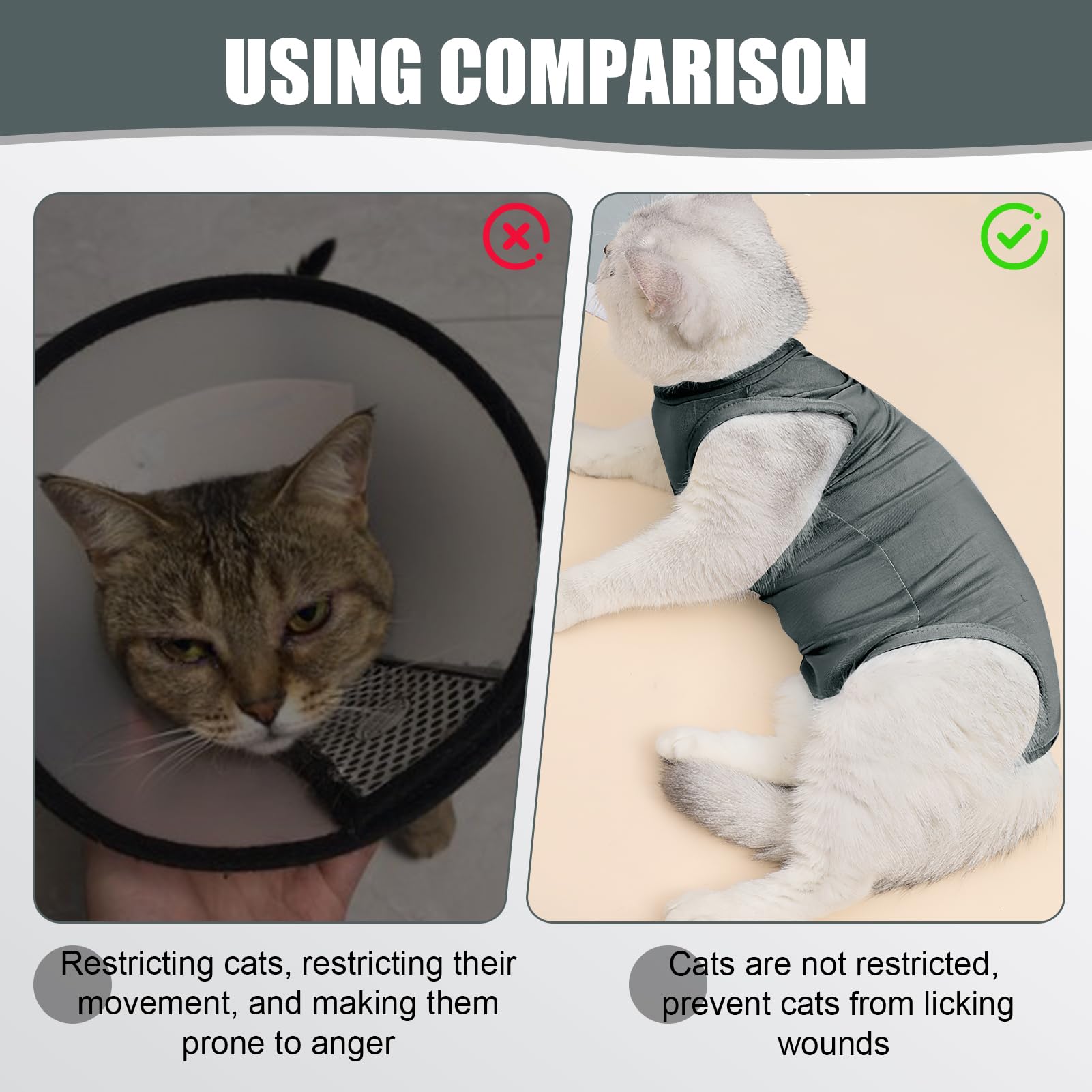 Plimbin Cat Recovery Suit Post Surgery Bodysuit for Cats Anti-Lick Pet Vest for Kitten Spaying Professional Recovery Suit for Abdominal Wounds or Skin Diseases (Grey - Image 4