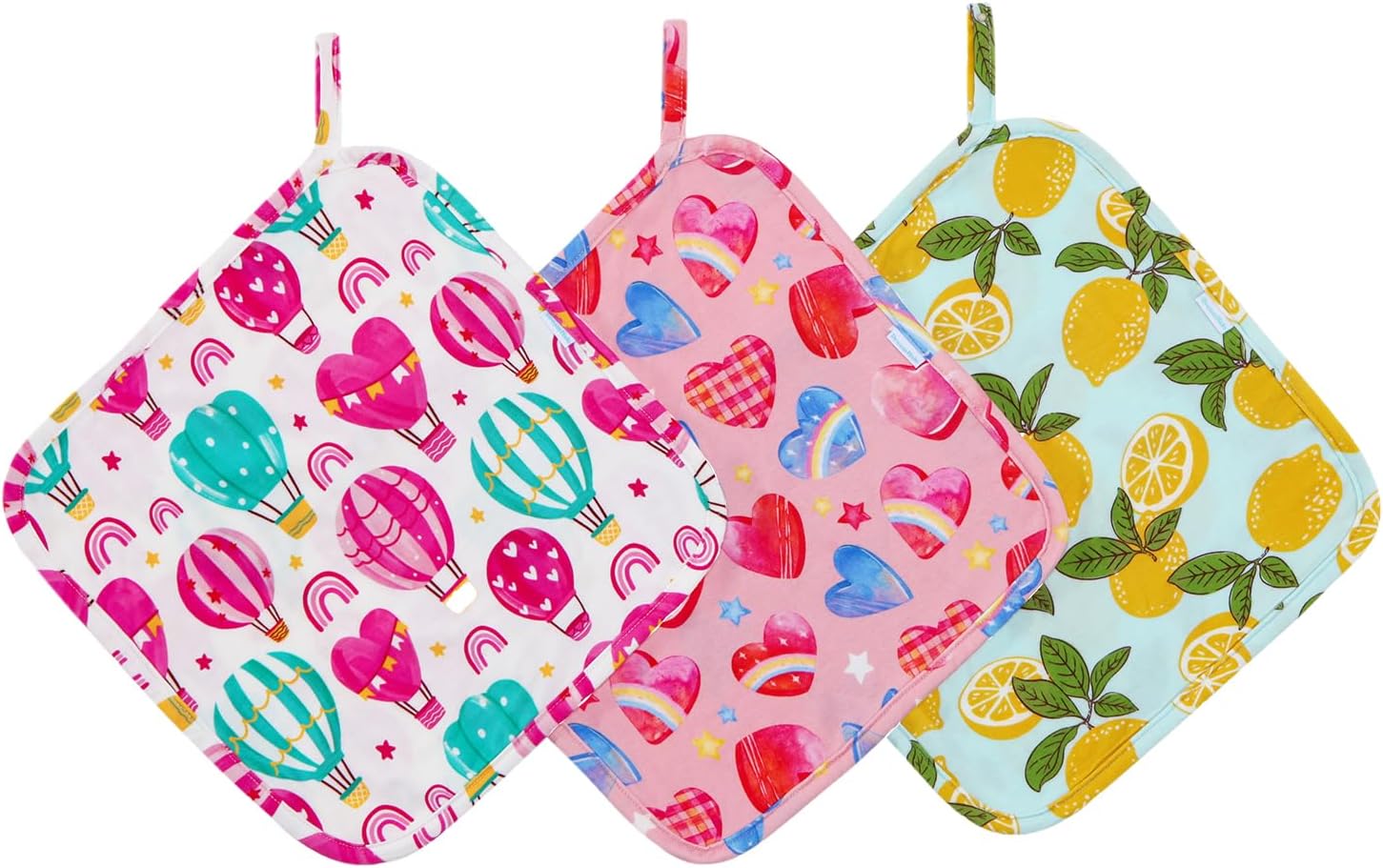 3 Pack Baby Pacifier Blanket Super Soft and Breathable Snuggler Lovey Security Bamboo Viscose Blanket 9.5" X 9.5" Dreamy Love/Lemon/Hot Air Balloon One Size