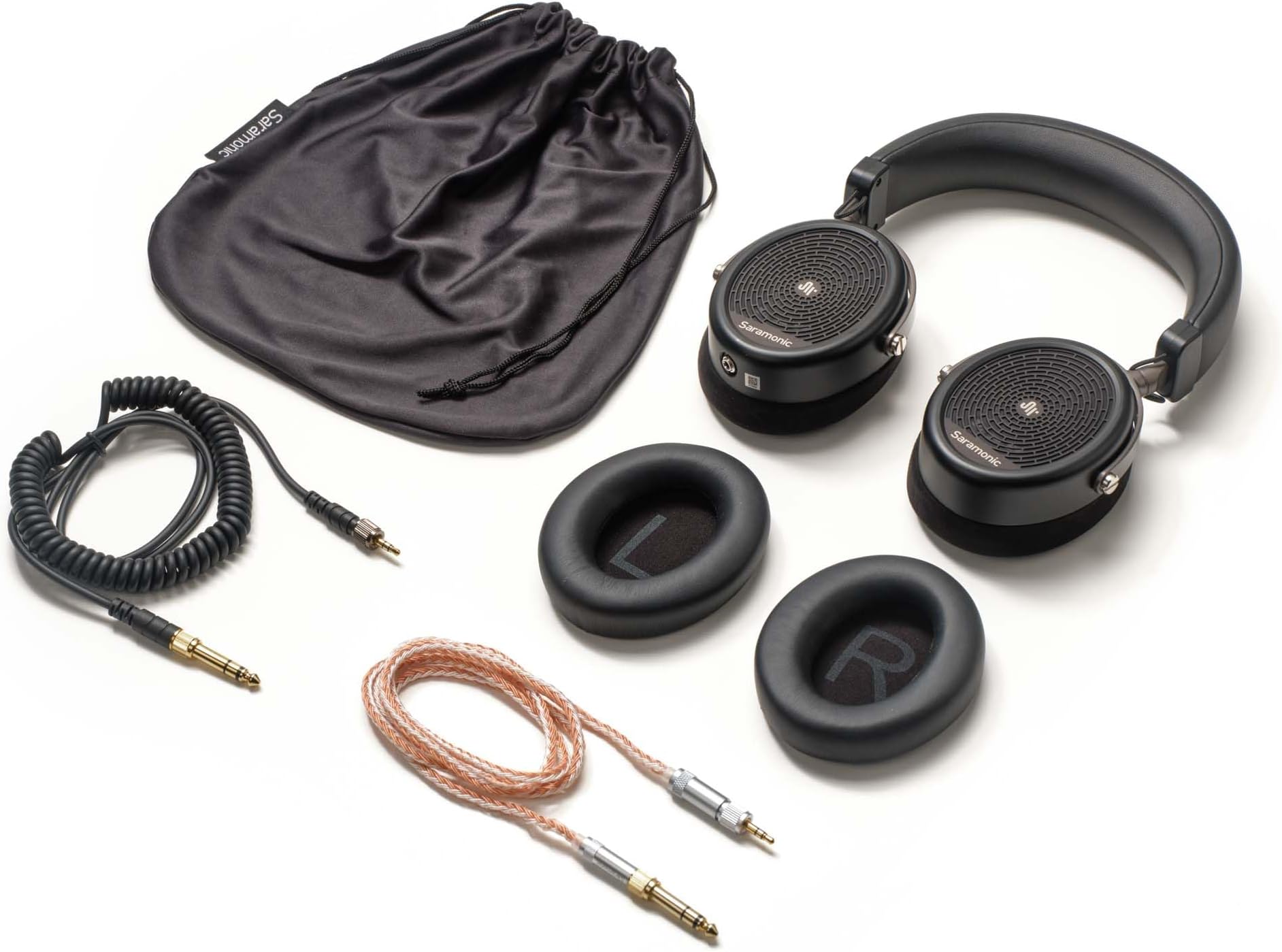 Professional Wired Studio Headphones with Coiled Cable, Flexible Straight Cable, Velvet Earpads, Leather Earpads, 1/4" Adapter, & Carry Pouch