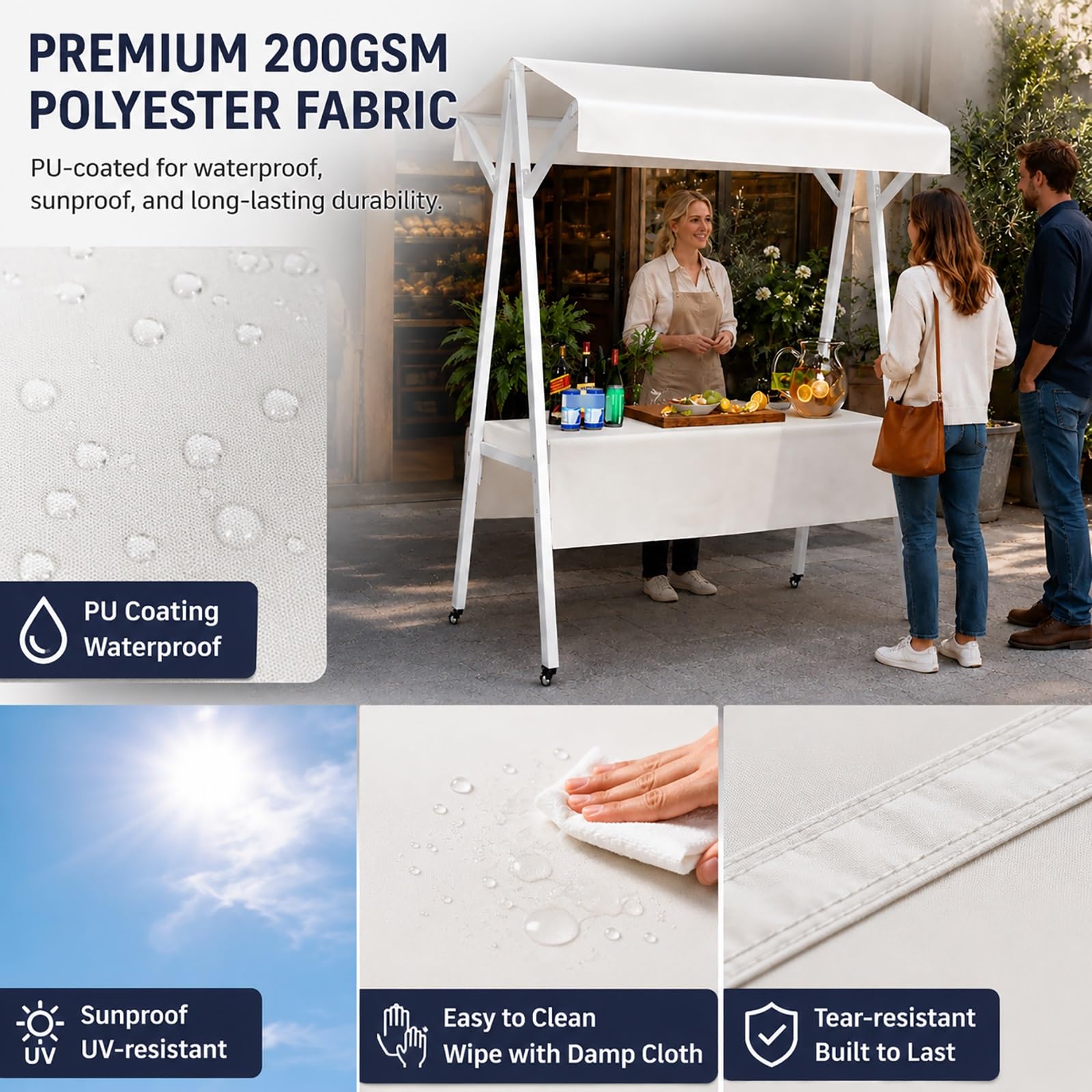 Puesto de Venta Portátil con Toldo, Puesto Ambulante Plegable, Carrito de Venta para Comida, Stand Expositor para Mercadillos, Puesto para Mercado Agrícola con Ruedas(Green,130x60cm/51x24in)