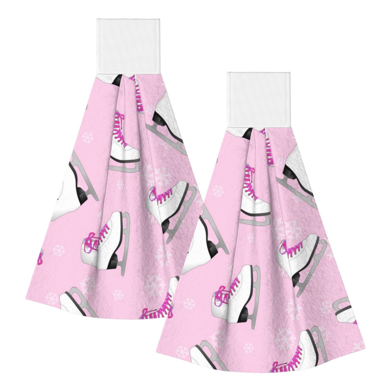 DOPKLNA Ice Skating And Snowflake, 2 Pcs Hanging Coral Fiber Hand Towels for Bathroom, Absorbent Kitchen Towels