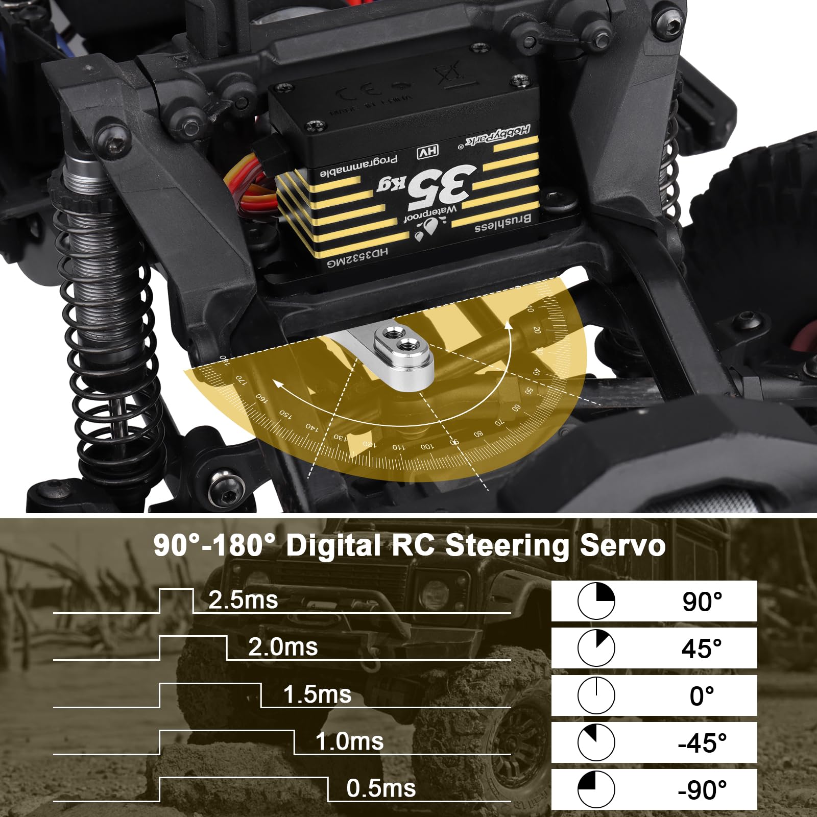 HobbyPark Impermeabile 35KG Alta Coppia Servo Brushless Motor Metal Gears Digital Servo Arduino Servo Programmabile per 1/8 1/10 1/12 RC Crawlers RC Camion RC Auto Buggy Robot FAI DA TE Angolo di