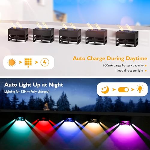 Miniatura 4 de Luces solares para valla al aire libre, paquete de 6 luces solares LED que cambian de color, luces solares impermeables, luces solares decorativas