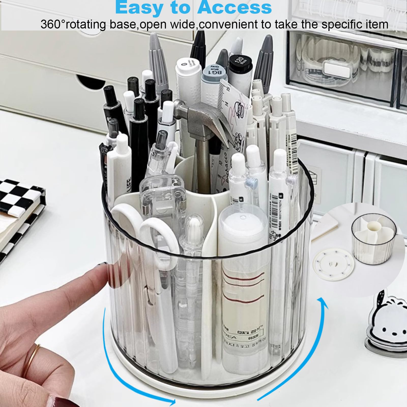 Marte Vanci 360 Degree Rotating Pen Holder Desk Stationery Organiser Tidy Organiser for Pencil Makeup Painting Brush Cosmetic Craft Storage Bin Pen Pot for Home Office School 6 Slots White - Image 3