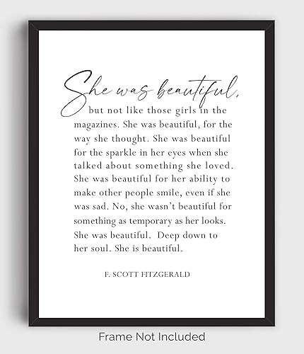 Miniatura 2 de F. Scott Fitzgerald Quote Inspirational Wall Art Print - 11x14 UNFRAMED Black & White Decor. She Was Beautiful...