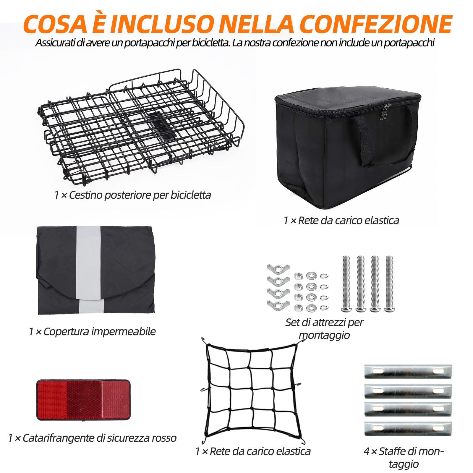 Cestino per Bicicletta. Cestino unisex per bicicletta, montaggio posteriore, rimovibile, grande capacità, adatto per e-bike, mountain bike, city bike e biciclette da tempo libero. (Montaggio