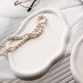 Ceramic Jewelry Tray Decorative Jewelry Dish Tray Cloud Shaped Jewelry Trinket Tray Minimalist Ceramic Trinket Tray Reusable Aesthetic Ring Dish Holder for Bedroom Dresser Women 7.67x 5.11in(White)