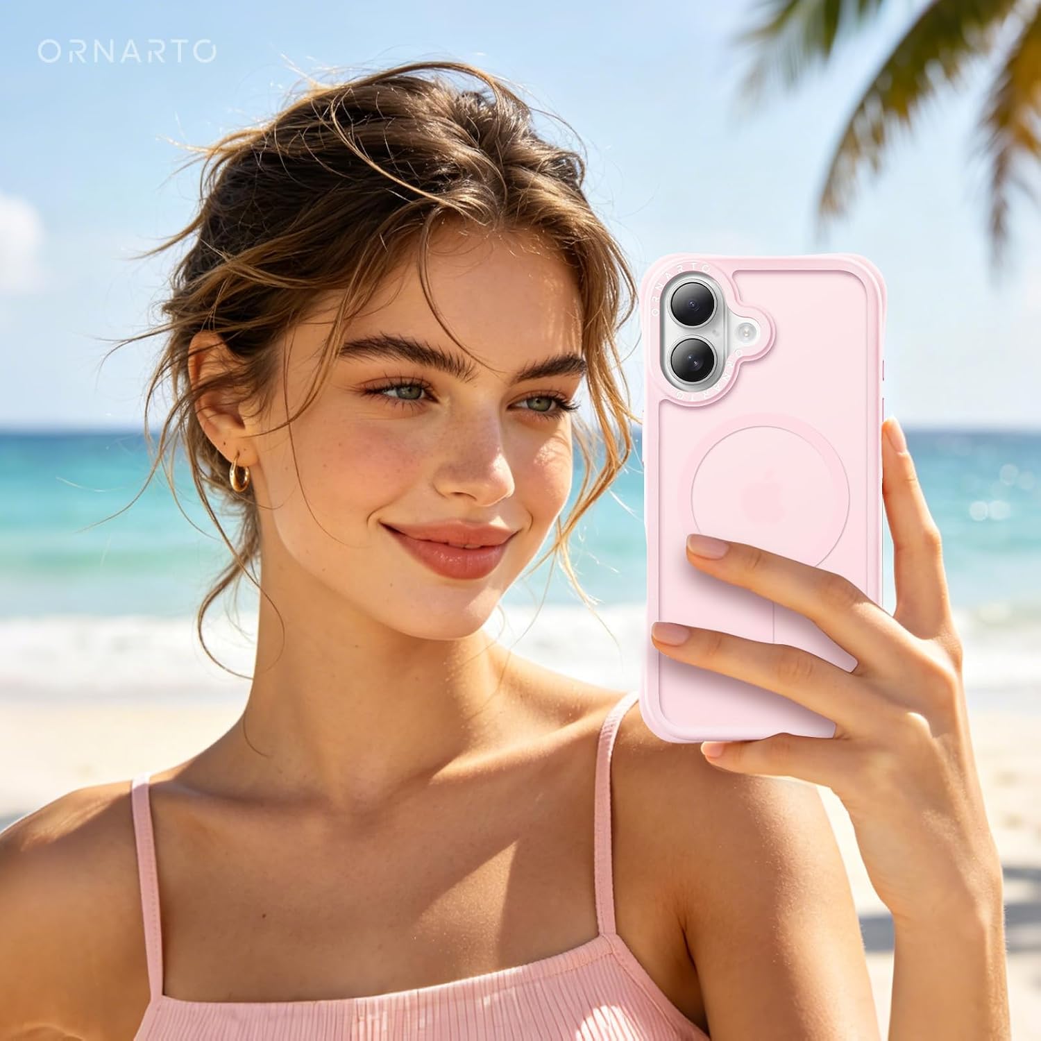 ORNARTO for iPhone 17 Case 6.3", 20FT Military-Grade Drop Protection, Compatible with MagSafe, Slim Matte Clear Anti-Fingerprint Shockproof Protective Cover, Chalk Pink