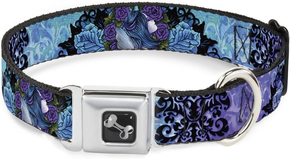 Dog Collar Seatbelt Buckle Tattoo Johnny Fairy Blue Hair 9 to 15 Inches 1.0 Inch Wide